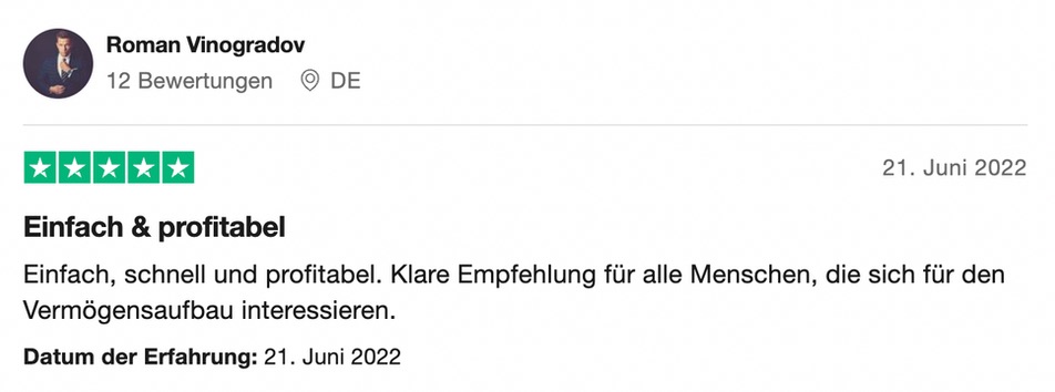 Verifizierte Trustpilot-Bewertung eines Mitglieds